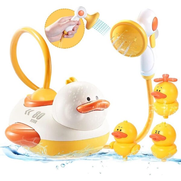 Baby Bath Toys Automatic Water Spray,Duck Shower Head Set for Bath Floating Bathtub Toys for Toddler Kids 6 12 18 Months Bath Toys with Sucker Stick to Tub
