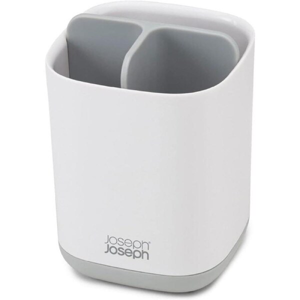 Joseph Joseph Bathroom EasyStore Compact Toothbrush Holder Caddy Bathroom Storage, White/Grey