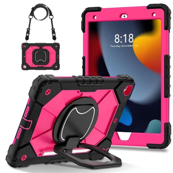 For iPad 8th Gen 10.2" Case Kids Heavy Duty Shockproof Cover - Hot Pink - Black