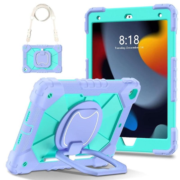 For iPad 9th Gen 10.2" Case Kids Heavy Duty Shockproof Cover - Purple - Mint Green