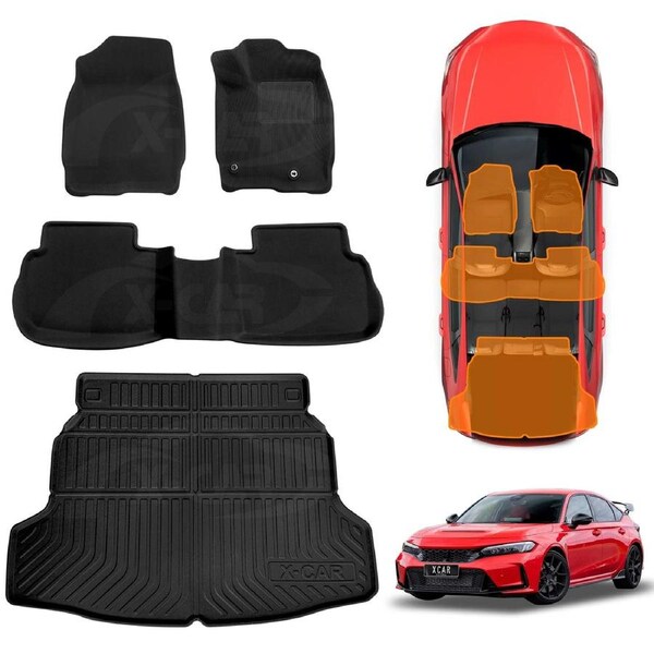 3D Floor Mats Boot Liner for Honda Civic Hatch 11th 2021-2024 All Weather Heavy Duty Cargo Car Trunk Luggage Tray