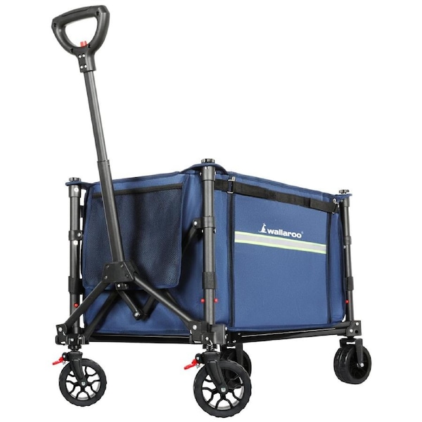 Wallaroo Collapsible 120L Blue Camping Trolley Steel Picnic Fold Shopping Cart