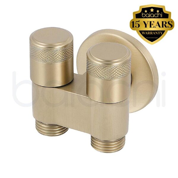 Baiachi Shattaf Twin Mini Cistern Stop Stainless Steel Quarter Turn with Backflow Valve PVD Brushed Gold