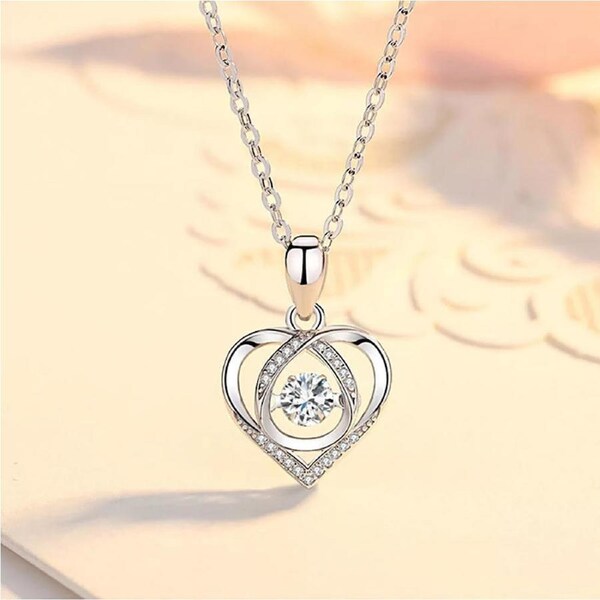 Crystal Silver Love Heart Necklace Chain Pendant Women Jewelry