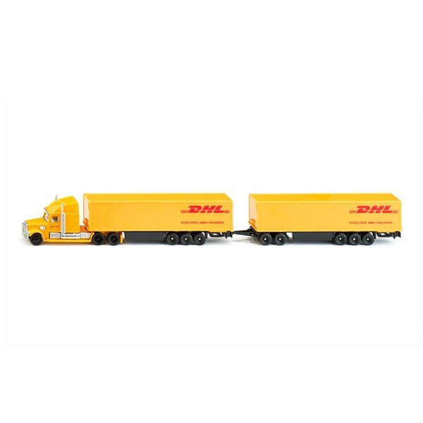Siku 1:87 Scale Freightliner DHL Road Train With Luggage Trailers Model Toy