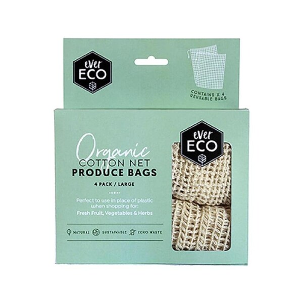 Ever Eco Reusable Produce Bags Organic Cotton Net 4 Pack