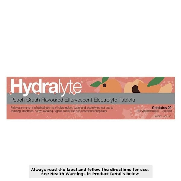 Hydralyte Effervescent Electrolyte Tablets Peach Crush 20 Pack