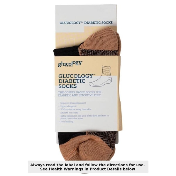 Glucology Diabetic Copper Based Socks Unisex Black Large 1 Pair