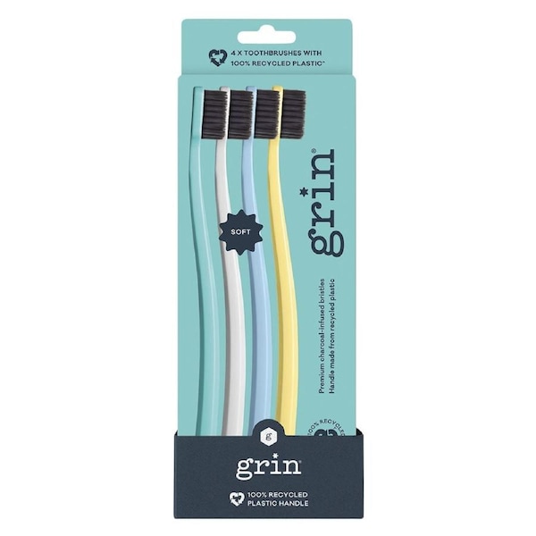 GRIN 100% Recycled Toothbrush Soft Summer 4 Pack