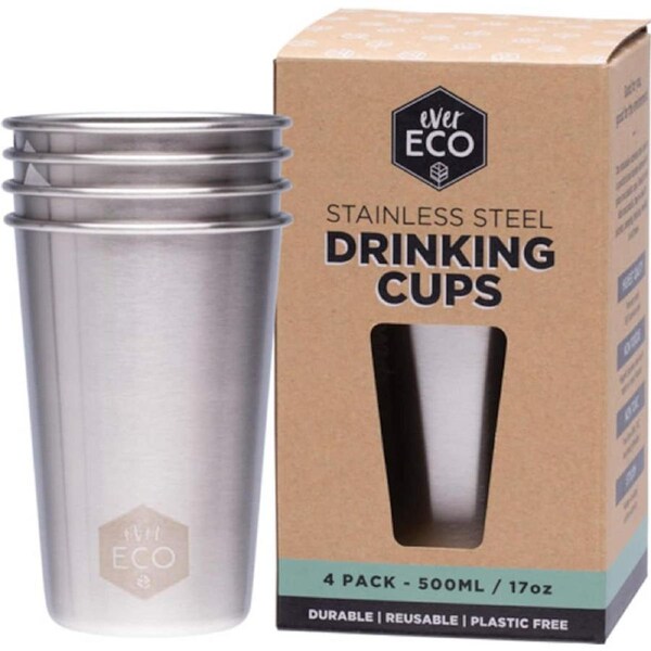 Ever Eco Stainless Steel Drinking Cups 4 x 500ml