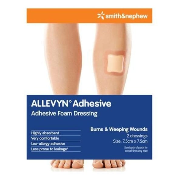 Allevyn Adhesive Foam Dressing 7.5 x 7.5cm 2 Pack by Smith & Nephew