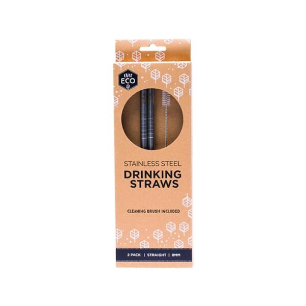 Ever Eco Stainless Steel Straws with Cleaning Brush Straight 2 Pack