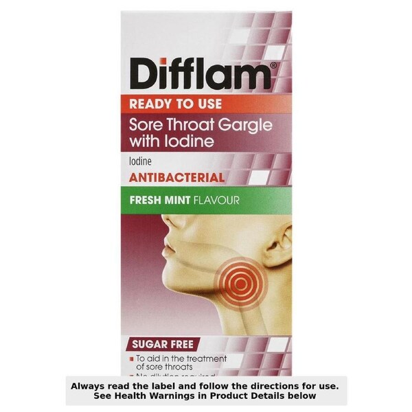 Difflam Ready to Use Sore Throat Gargle with Iodine Fresh Mint 200ml
