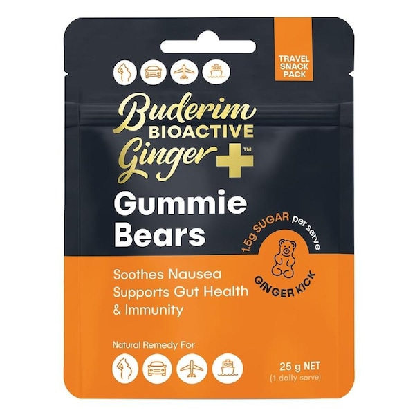 Buderim BioActive Ginger+ Hot Gummie Bears 25g
