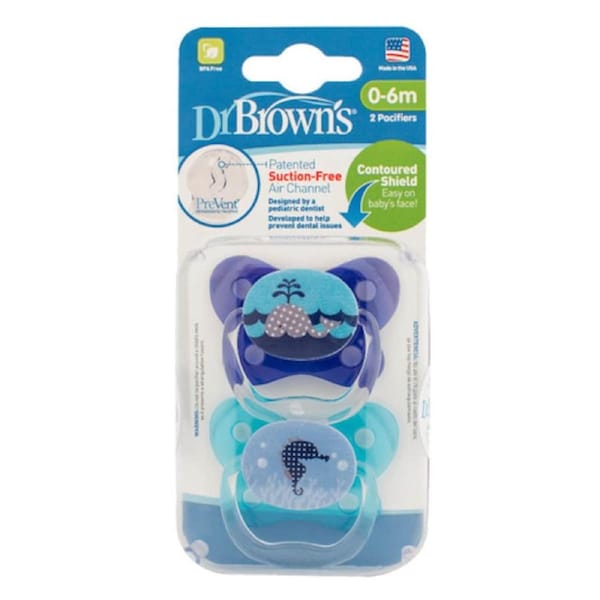 Dr Brown's PreVent Contoured Baby Pacifier 0-6 Months Blue 2 Pack