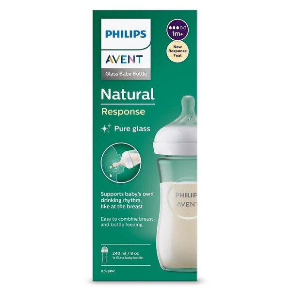Avent Natural Response Baby Glass Bottle 0 Months+ 240ml - 1 Pack