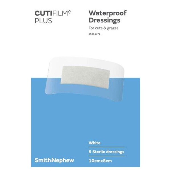 Cutifilm Plus Waterproof Dressing White 8cm x 10cm 5 Pack by Smith & Nephew