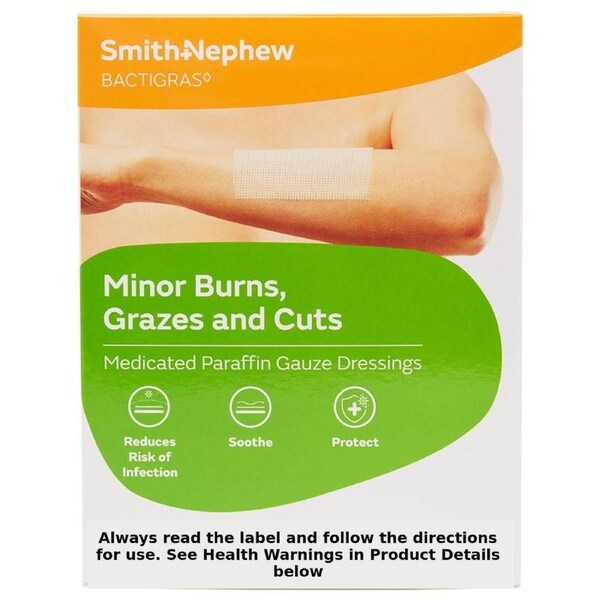 Bactigras Medicated Paraffin Gauze Dressings 10cm x 10cm 3 Pack by Smith & Nephew