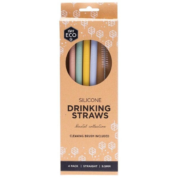 Ever Eco Silicone Drinking Straws Straight Pastel Collection 4 Pack