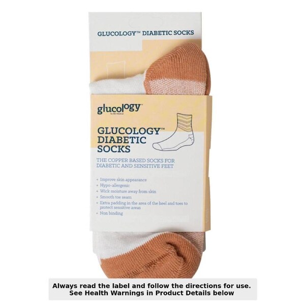 Glucology Classic Diabetic Copper Based Socks Unisex White Large