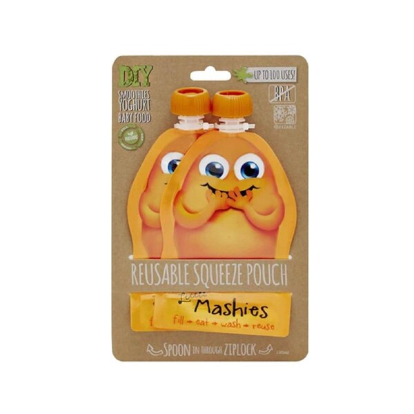 Little Mashies Reusable Squeeze Pouch Orange 130ml x 2