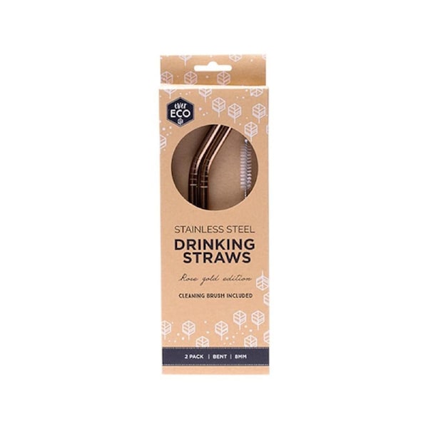 Ever Eco Stainless Steel Straws with Cleaning Brush Rose Gold Bent 2 Pack