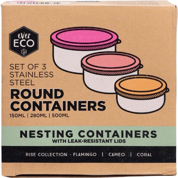 Ever Eco Stainless Steel Round Nesting Containers Rise 3 Pack