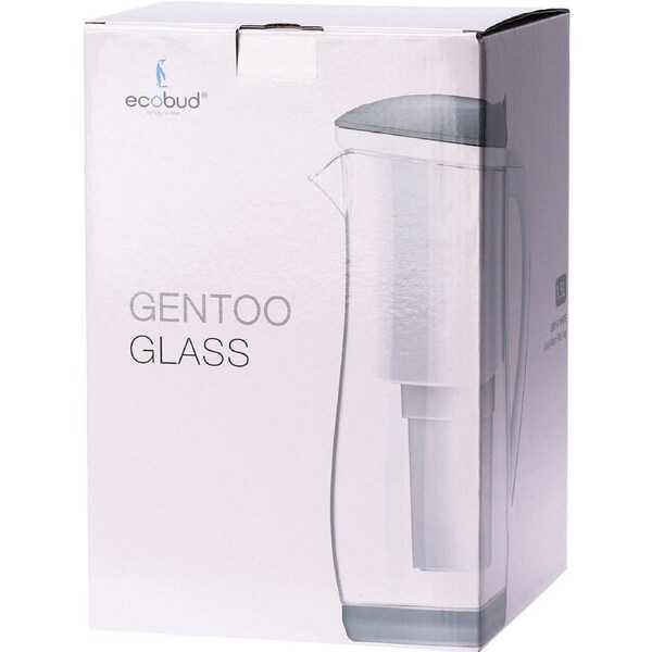 Ecobud Gentoo Glass Alkaline Water Filter Jug Grey & White 1.5L + 1 Cartridge