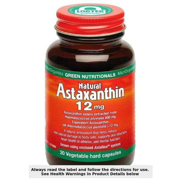 Green Nutritionals Natural Astaxanthin 12mg 20 Vege Capsules