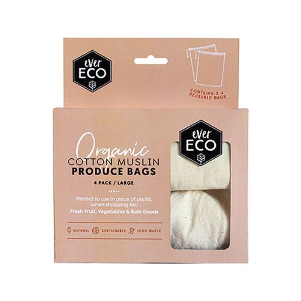 Ever Eco Reusable Produce Bags Organic Cotton Muslin 4 Pack