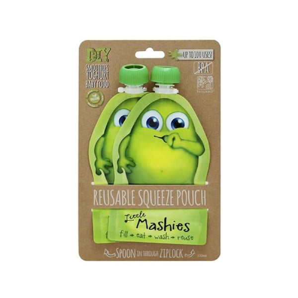 Little Mashies Reusable Squeeze Food Pouch Green 2 x 130ml