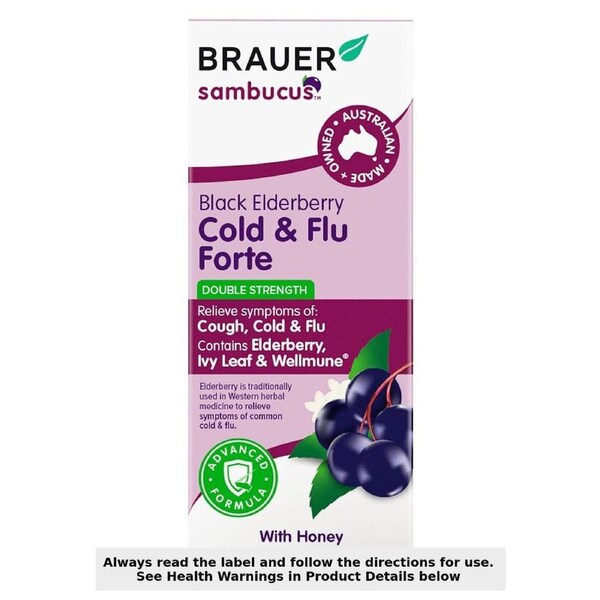 Brauer Sambucus Black Elderberry Cold & Flu Forte for Adults 200ml