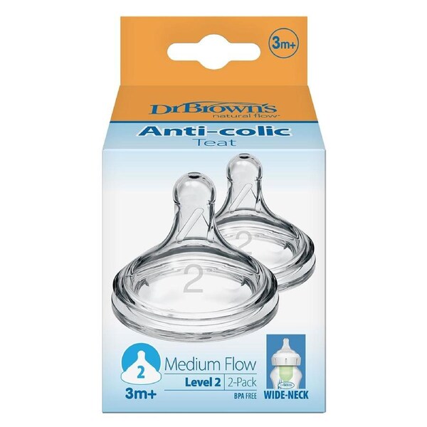Dr Brown's Options+ Level 2 Wide Neck Teat 2 Pack