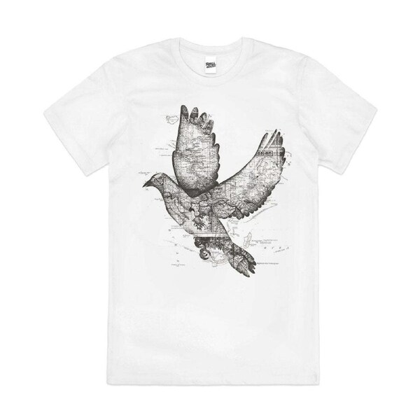 Wanderlust Bird Adventure Map Art Style Cotton T-Shirt Unisex Tee White XL
