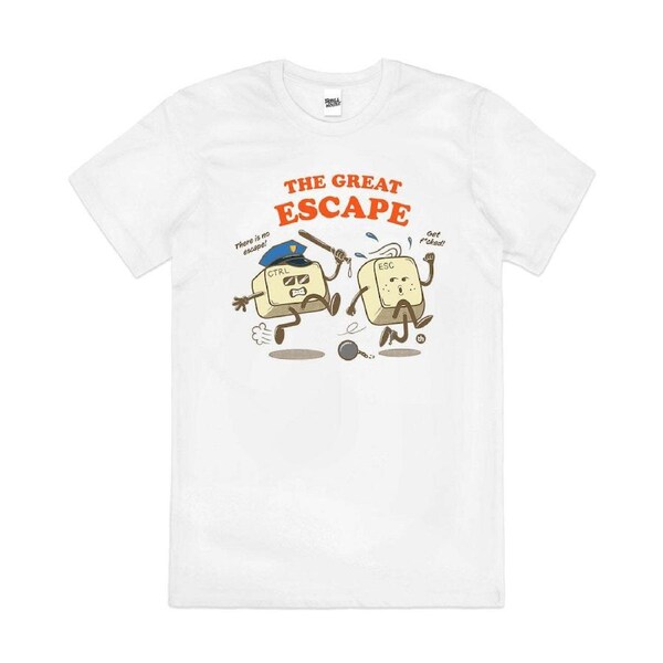 The Great Escape CTRL ESC Keys Funny Cotton T-Shirt Unisex Tee White S