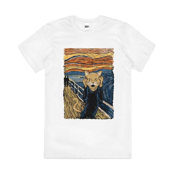 The Purr Edvard Munch Scream Painting Cotton T-Shirt Unisex Tee White 3XL