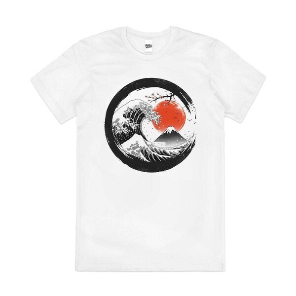 The Great Wave Of Kanagawa Retro Style Cotton T-Shirt Unisex Tee White L