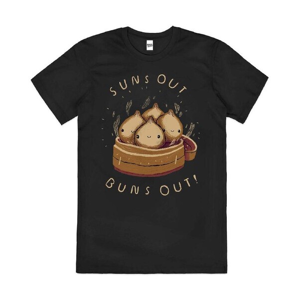 Suns Out Buns Out Dumpling Food Slogan Cotton T-Shirt Unisex Tee Black M