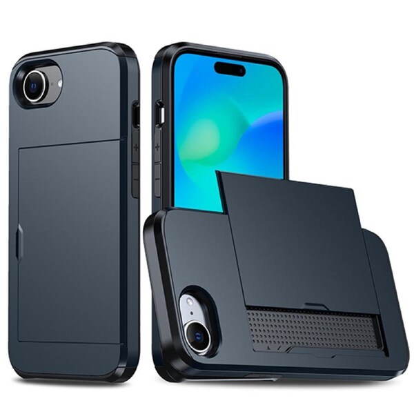 ZUSLAB for Apple iPhone 16e Case, Slide Armor Card Holder Protective Shockproof Hard Back Cover (2025) - Blue