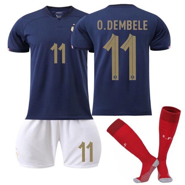 Nevenka France Home Jersey 2022-23 O.DEMBELE #11 Soccer Jersey Kids Adult 3-Pieces Jersey Kits 22
