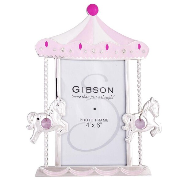 Gibson Gifts Baby Girl Carousel Photo Frame 4x6'' Decor Picture Display Pink