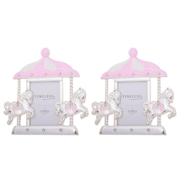 2PK Gibson Gifts Baby Girl Carousel Photo Frame 2x3'' Picture Display Decor Pink