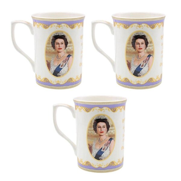3x Gibson Gifts Her Majesty Queen Elizabeth Coffee Mug R Tea/Water Drink Cup