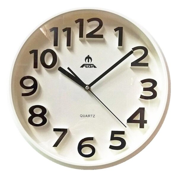 Silent Round Wall Mountable Quartz Analogue Clock- All White 34cm