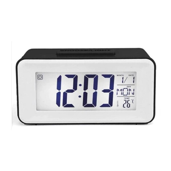 Digital LCD Backlight Display Clock With Calendar Temperature Alarm - Black