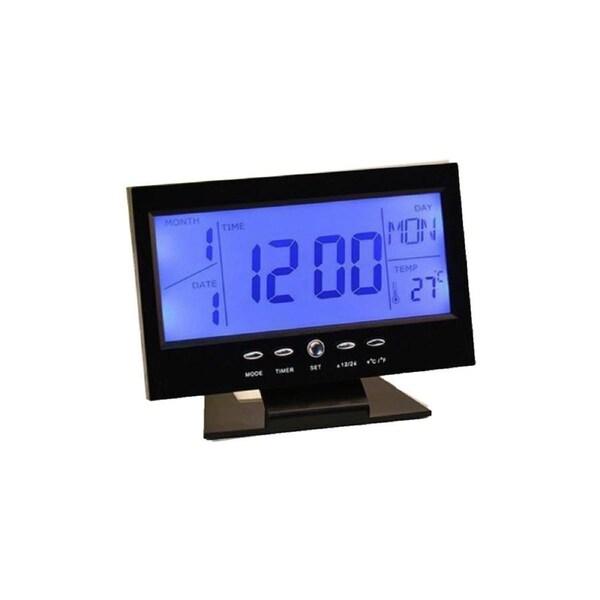 Voice Control Timer Calendar LCD Display Digital Alarm Desk Clock Weather Monitor - Black