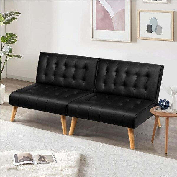 ALFORDSON 2x Sofa Bed Couch Single Lounge Black