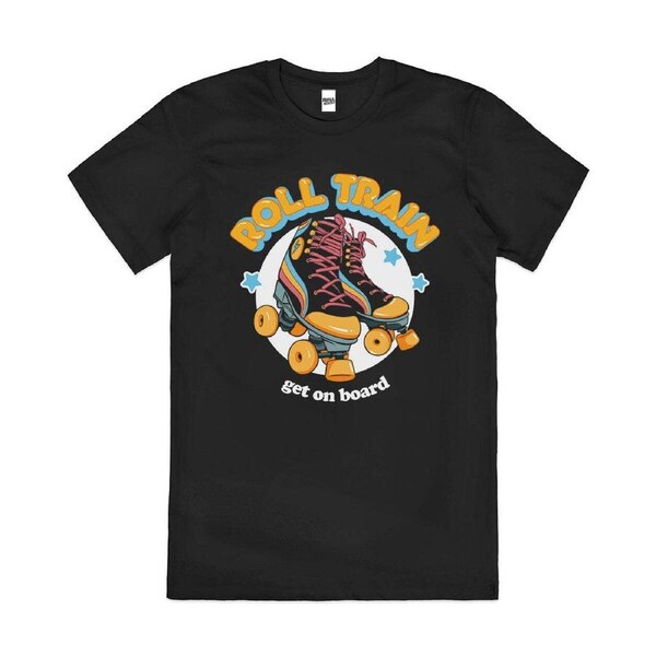 Roll Train Shoes Get On Board Slogan Cotton T-Shirt Unisex Tee Black L