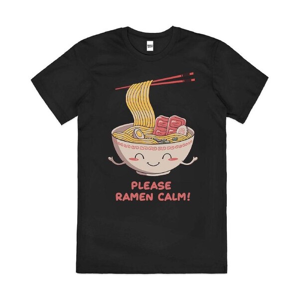 Please Ramen Calm Japanese Noodles Soup Cotton T-Shirt Unisex Tee Black L