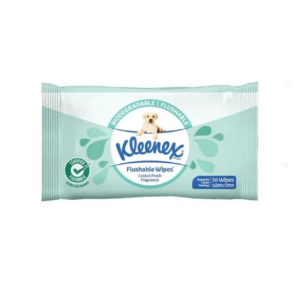 Kleenex Biodegradable & Flushable Wipes Cotton Fresh Fragrance Pack of 36's